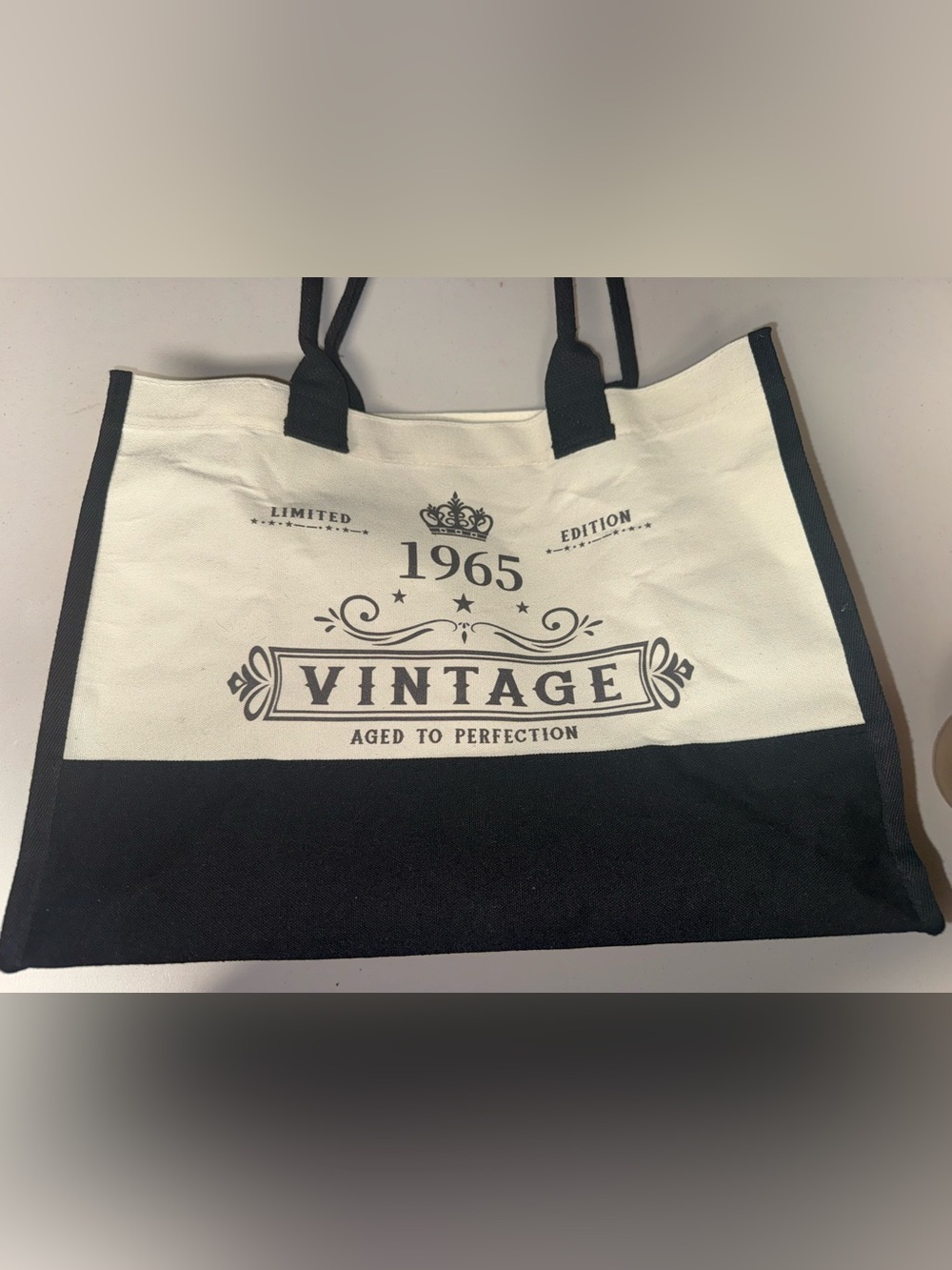 Vintage 1965 Canvas Tote Bag - Cream and Black